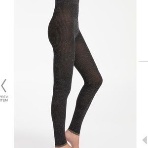 Lemon touch of silk black pinstripe flecked ribbed leggings made in Italy NWT